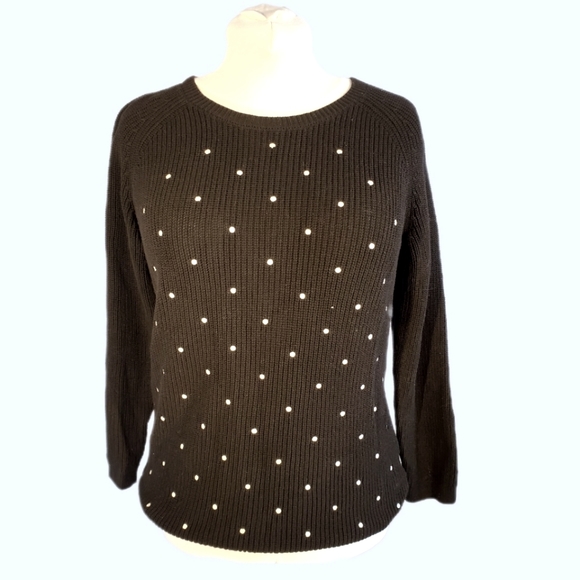 ELLE Brand 100% Cotton Polka Dots Sweater Size Large - Picture 1 of 6